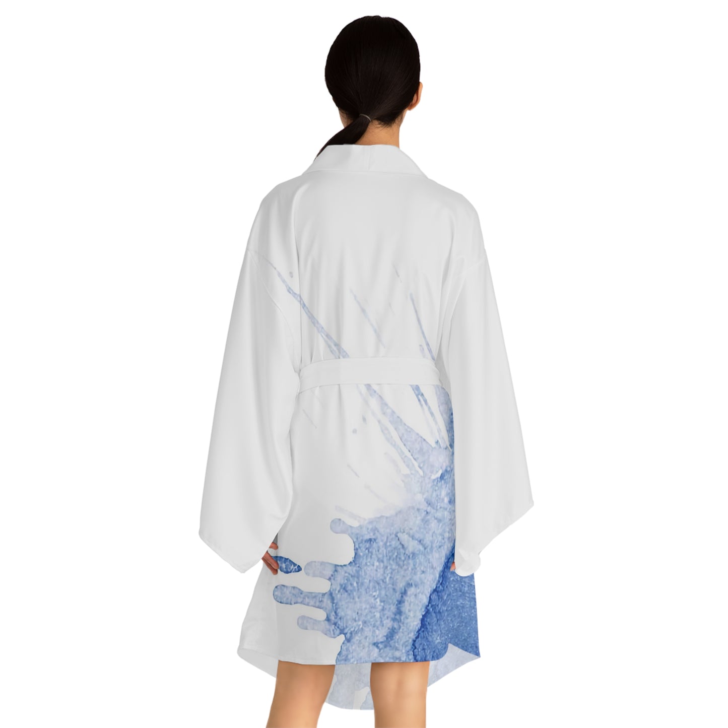 Watercolour Blue Splash - Womens Long Sleeve Kimono Robe - iSAW Company