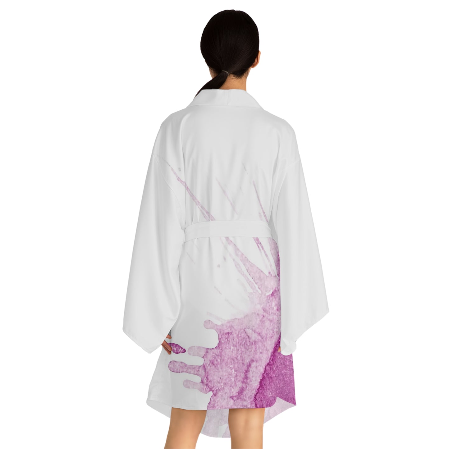 Watercolour Pink Splash - Womens Long Sleeve Kimono Robe - iSAW Company