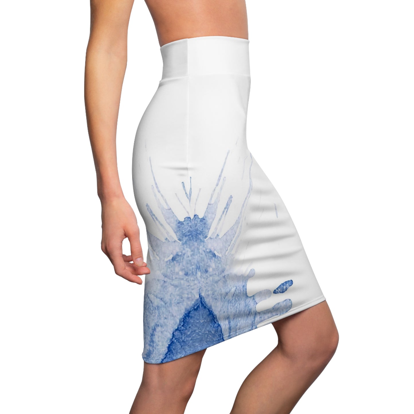 Watercolour Blue Splash - Womens Pencil Skirt - iSAW Company