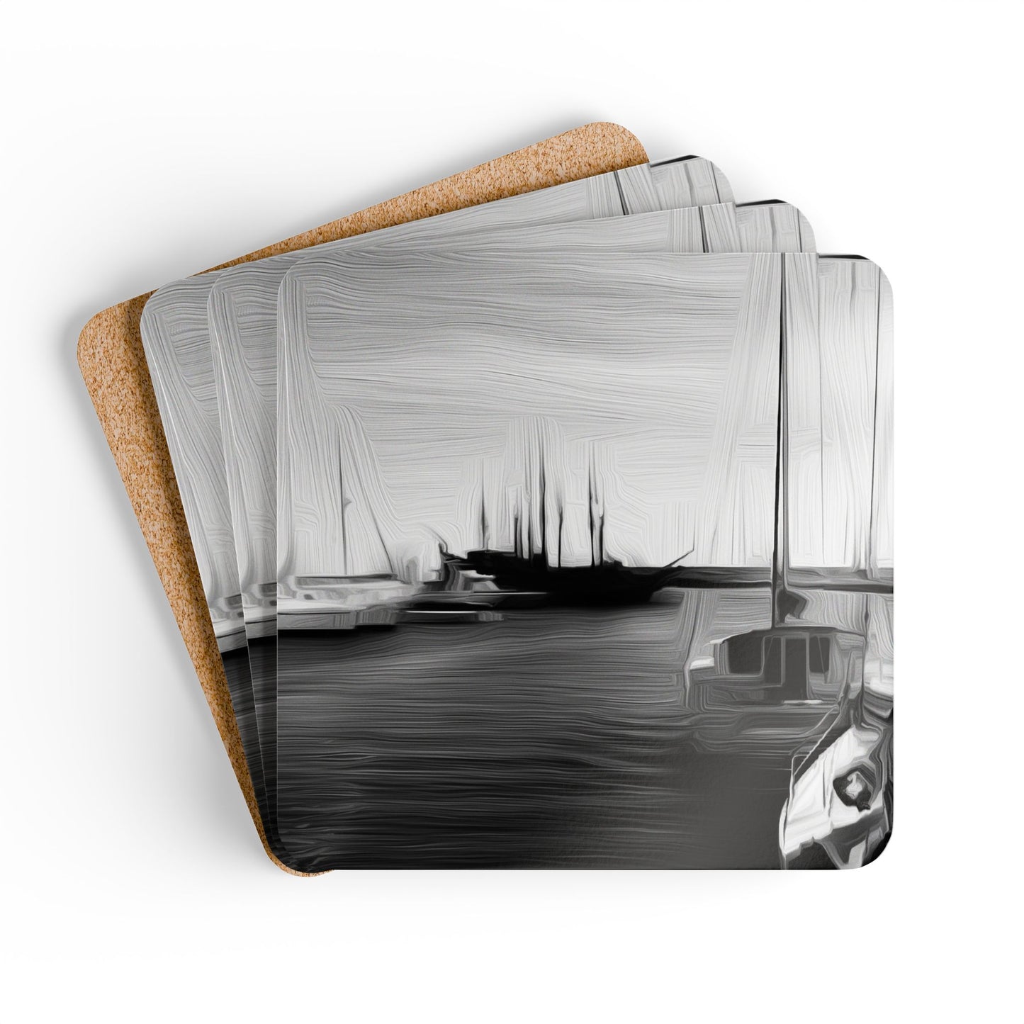 The Sleeping Yachts (at Night) - Cork Back Coaster Set - iSAW Company