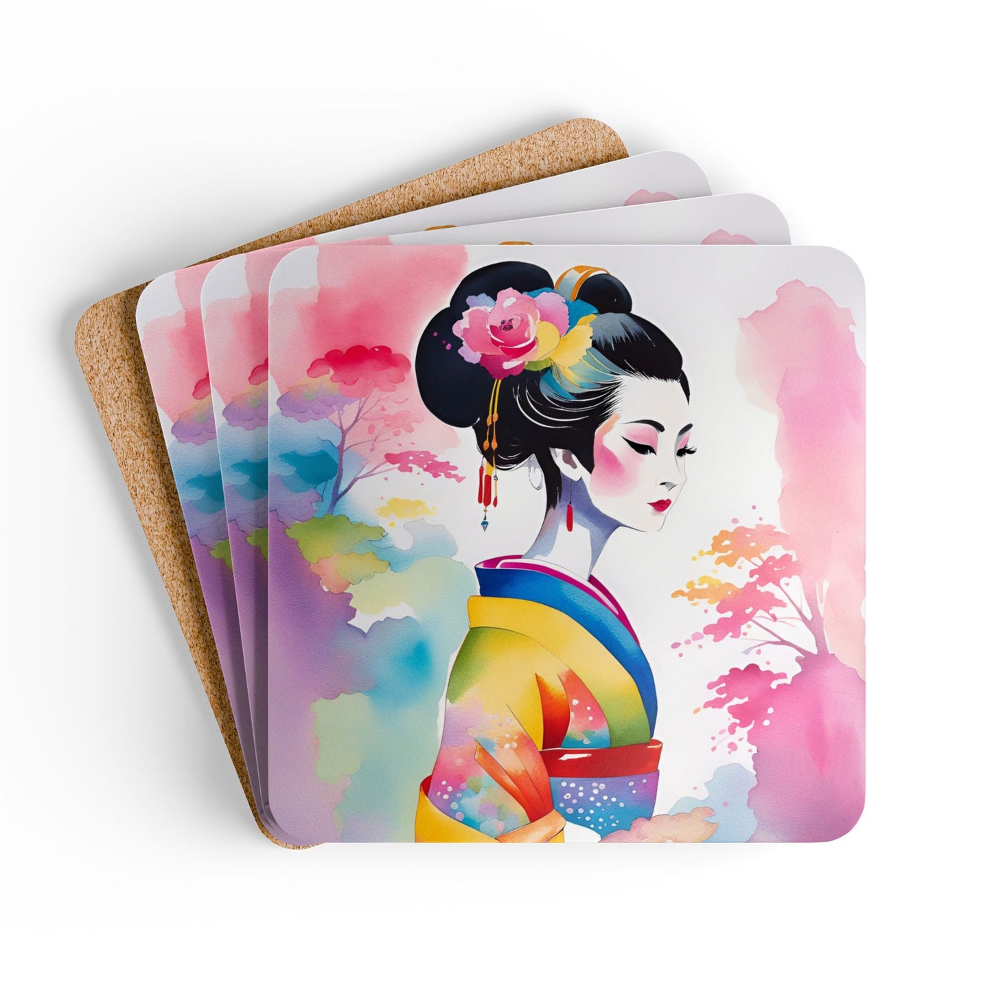 Geisha Girl - Cork Back Coaster Set - iSAW Company