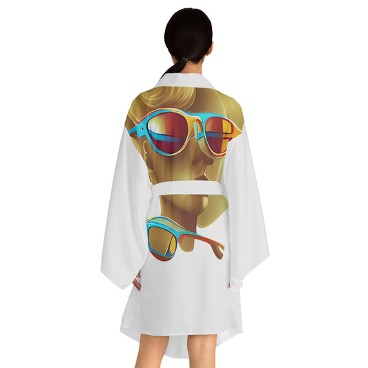 Retro Cool White - Womens Long Sleeve Kimono Robe - iSAW Company