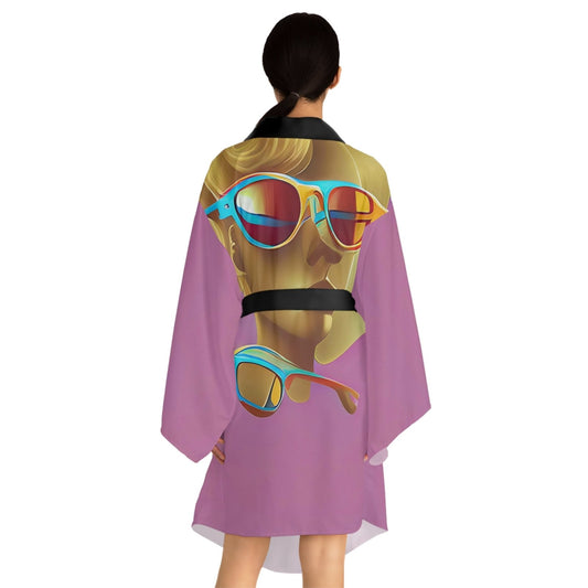 Retro Cool Pink - Womens Long Sleeve Kimono Robe - iSAW Company