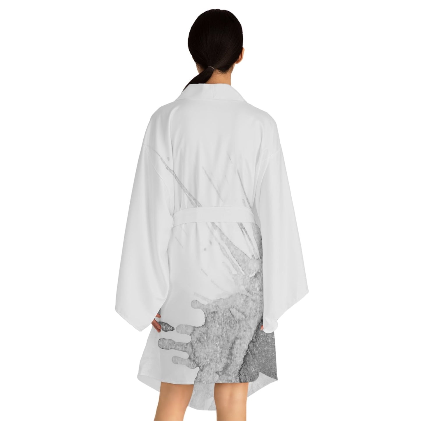 Watercolour Grey Splash - Womens Long Sleeve Kimono Robe - iSAW Company