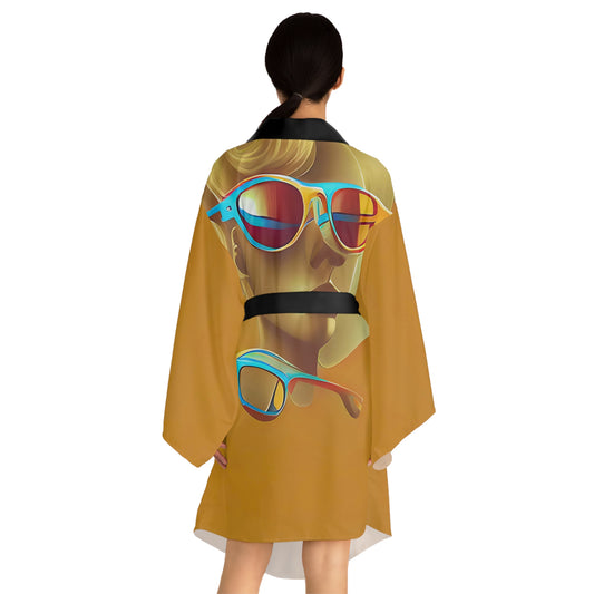 Retro Cool Orange - Womens Long Sleeve Kimono Robe - iSAW Company
