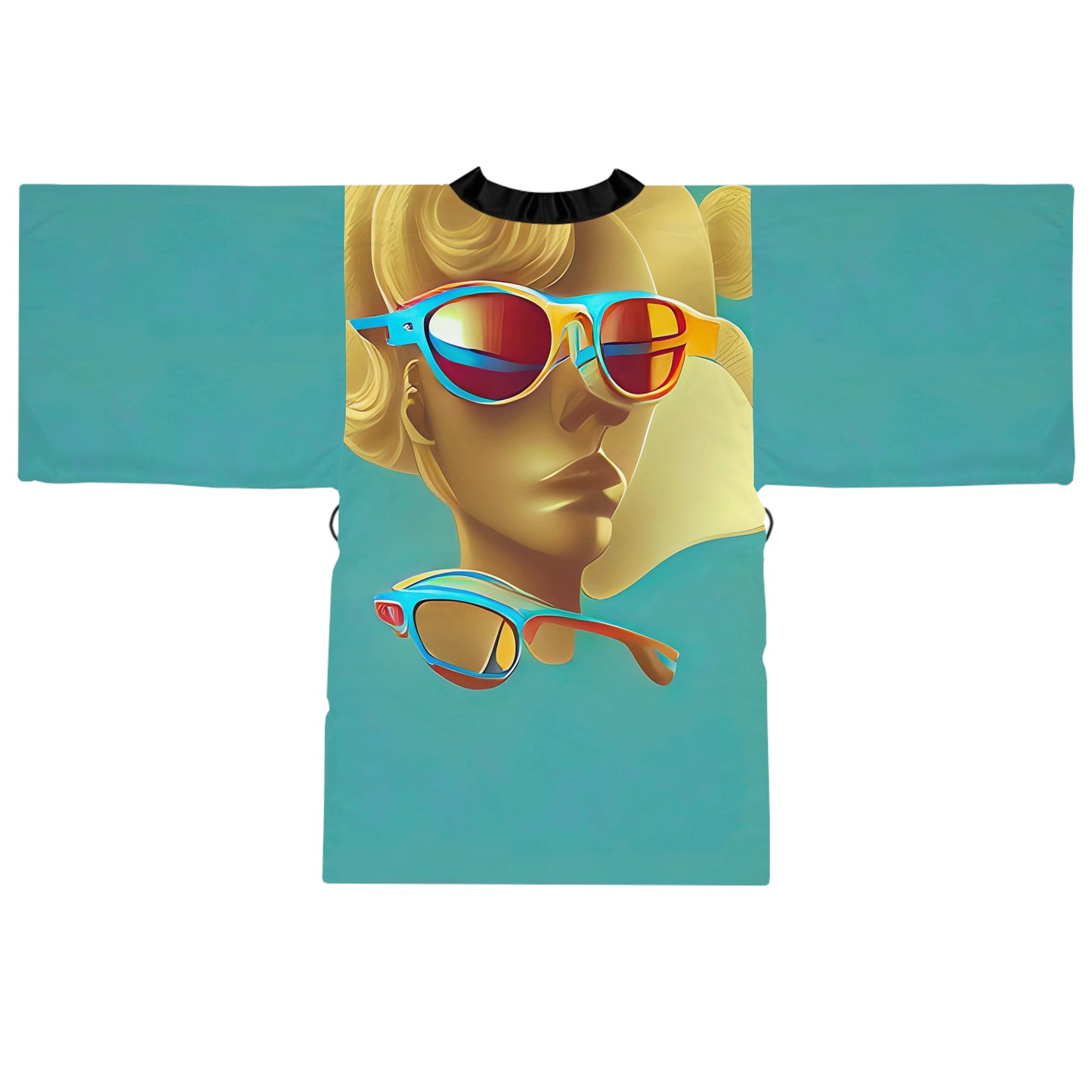 Retro Cool Blue - Womens Long Sleeve Kimono Robe - iSAW Company