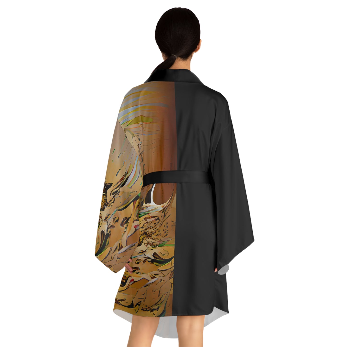 Half Black Half Gāolàng - Womens Long Sleeve Kimono Robe - iSAW Company
