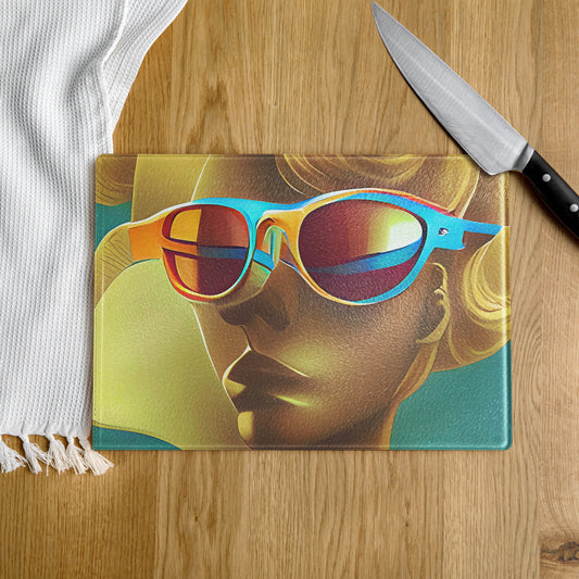 Retro Cool Blue - Glass Cutting Board