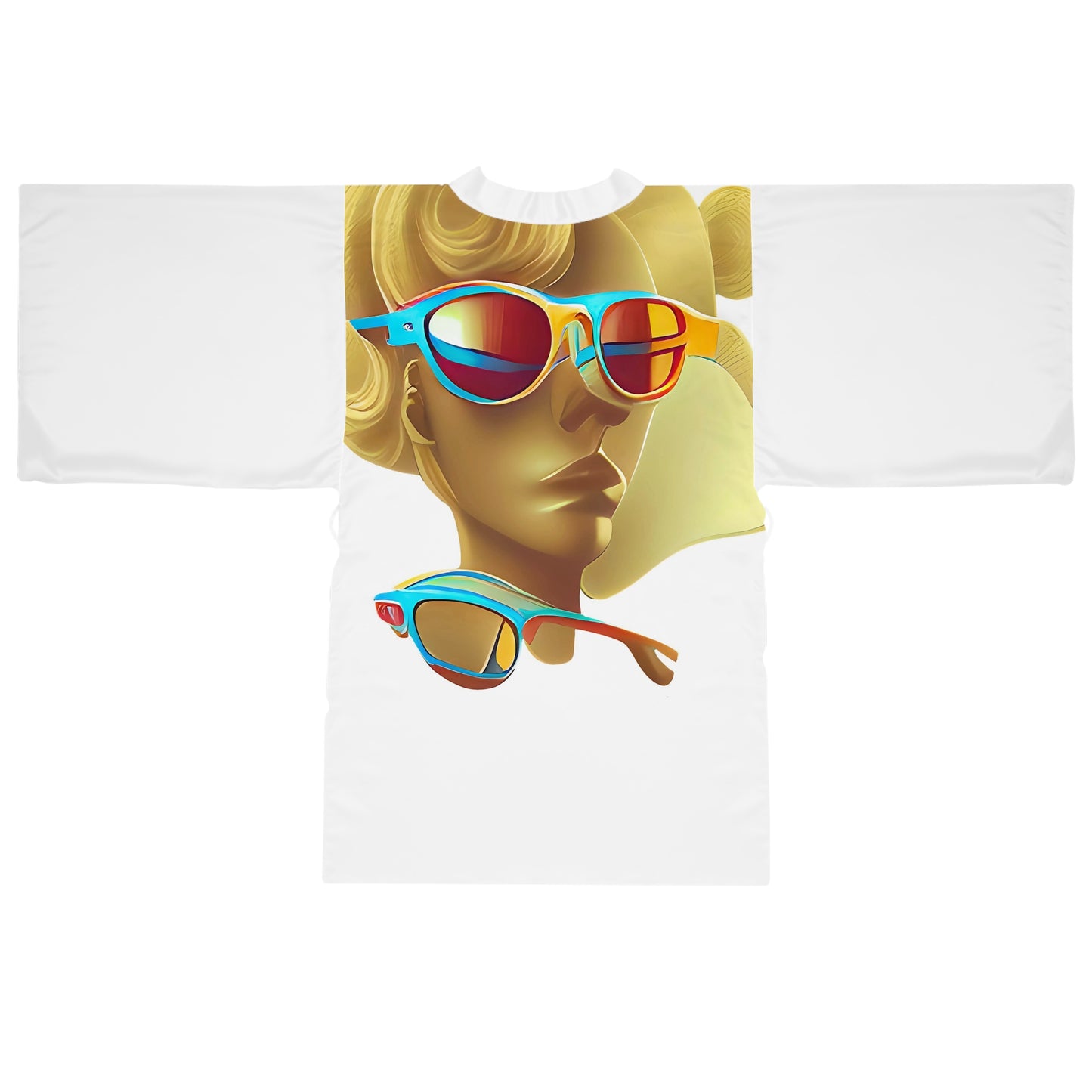 Retro Cool White - Womens Long Sleeve Kimono Robe - iSAW Company