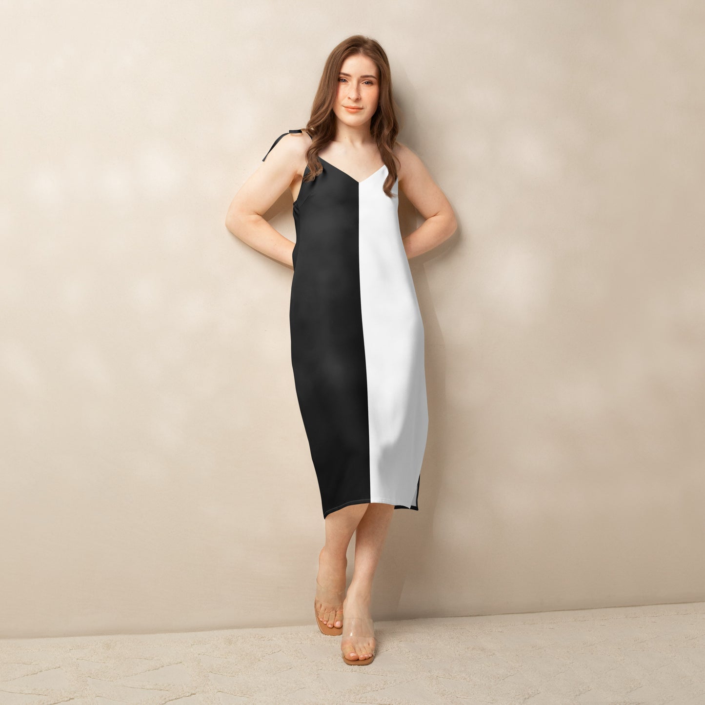 Half Black Half White - Womens Tie - Strap Chiffon Slip Dress - iSAW Company