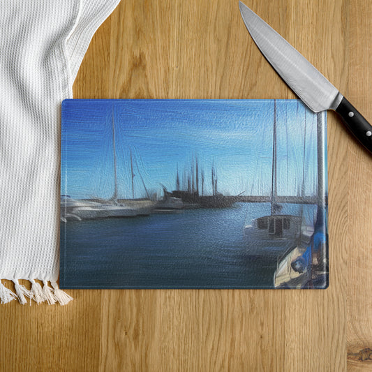 The Sleeping Yachts (at Morning) - Glass Cutting Board - iSAW Company