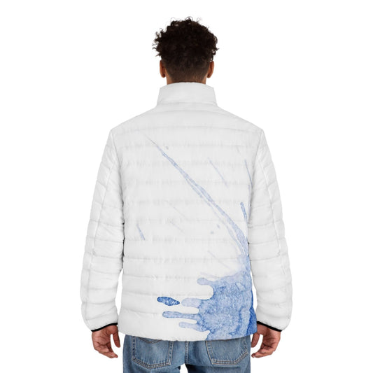 Watercolour Blue Splash - Mens Puffer Jacket - iSAW Company