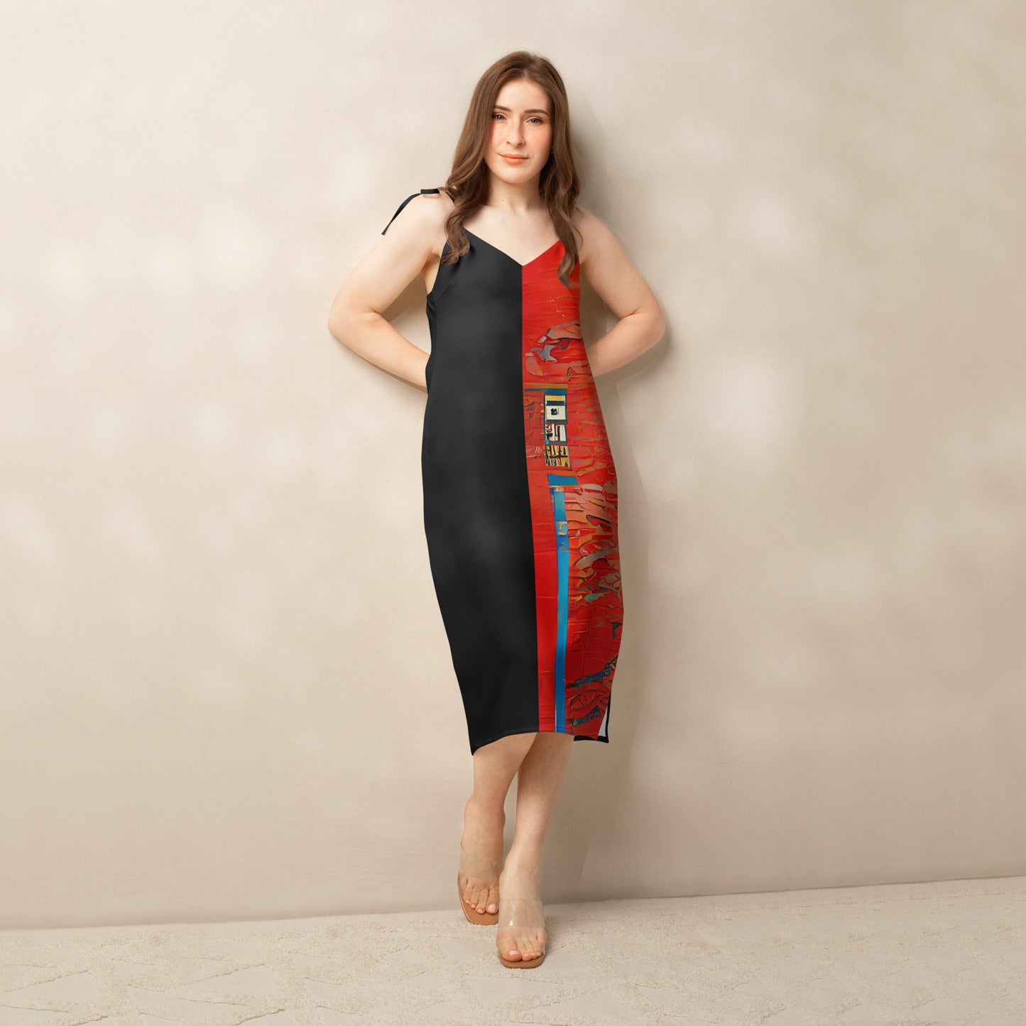 Half Black Half Hónghǎi - Womens Tie - Strap Chiffon Slip Dress - iSAW Company