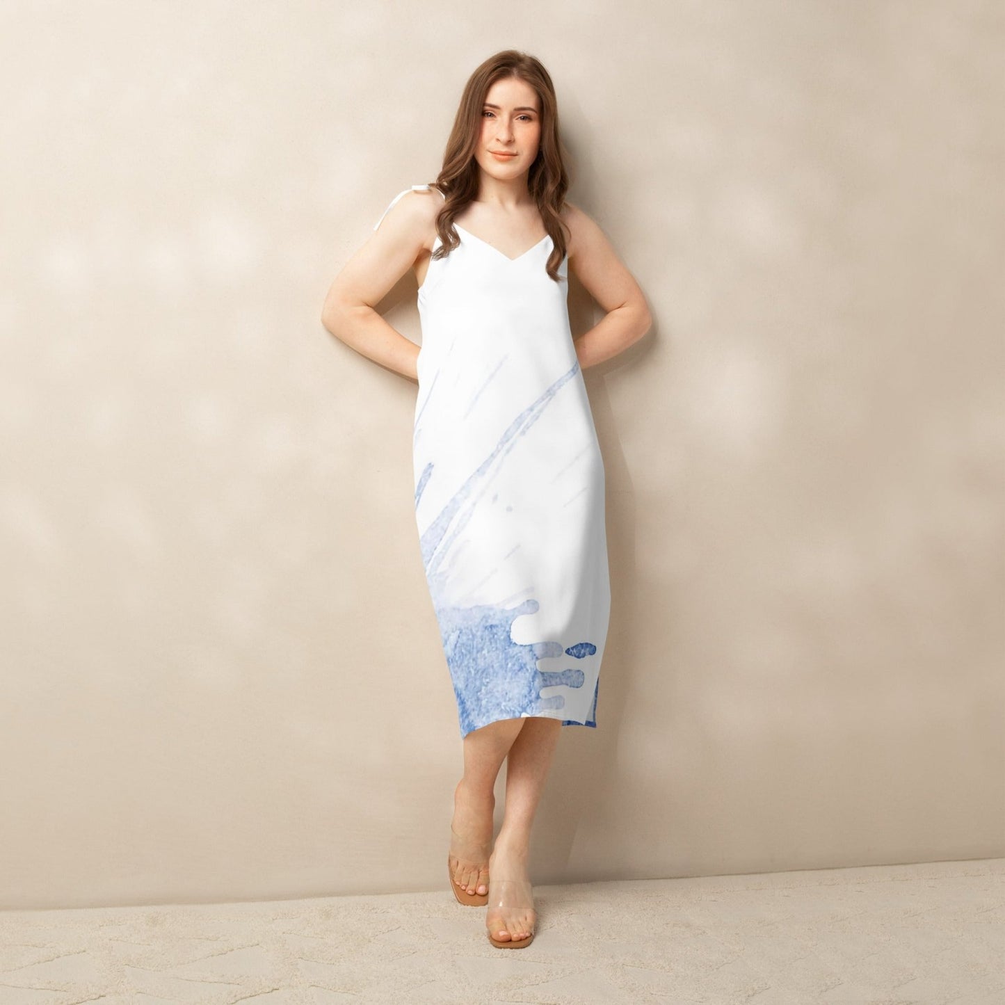 Watercolour Blue Splash - Womens Chiffon Slip Dress - iSAW Company