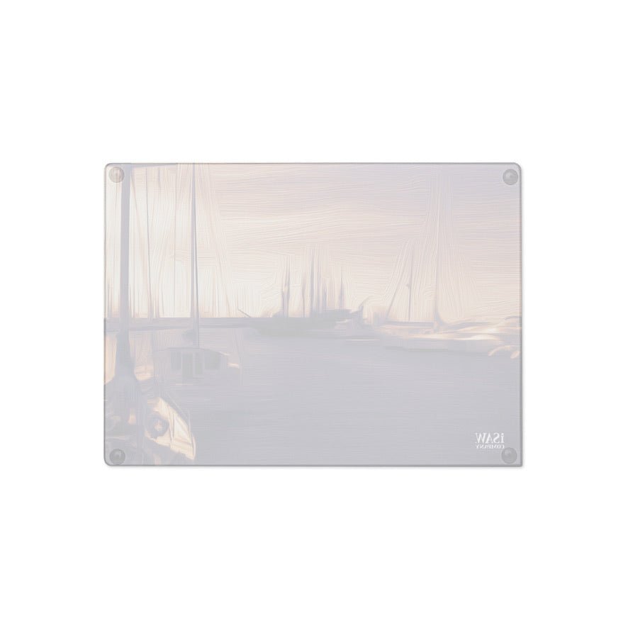 The Sleeping Yachts (at Sunset) - Glass Cutting Board - iSAW Company