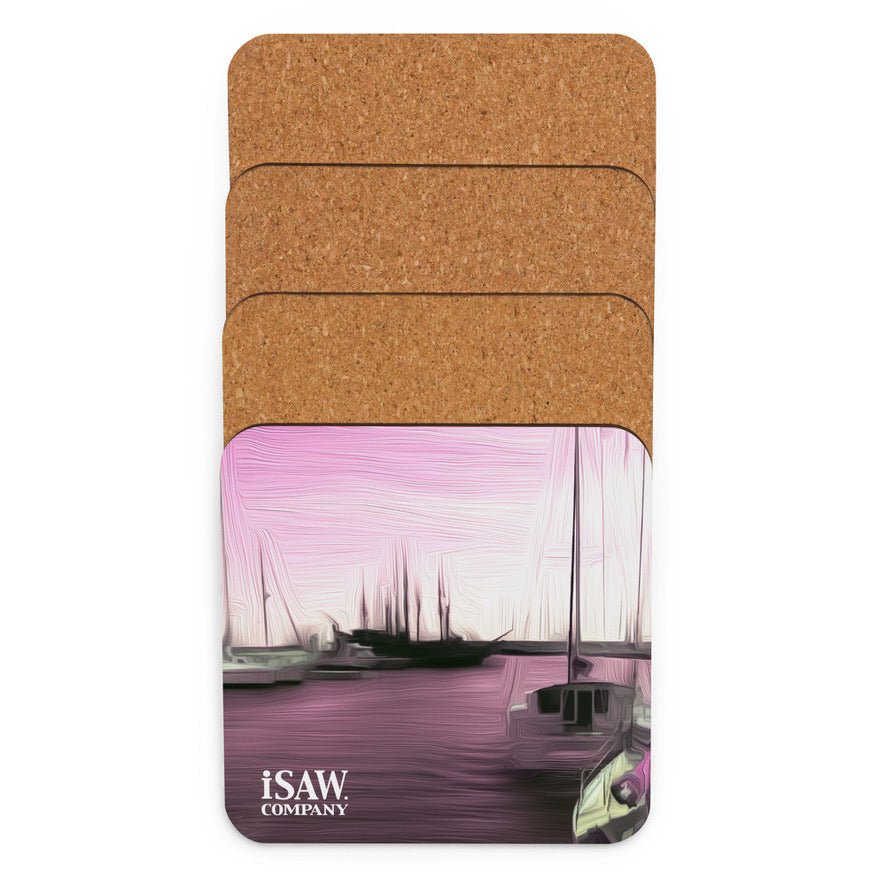The Sleeping Yachts (at Evening) - Cork Back Coaster - iSAW Company