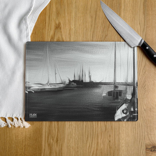 The Sleeping Yachts (at Night) - Glass Cutting Board - iSAW Company