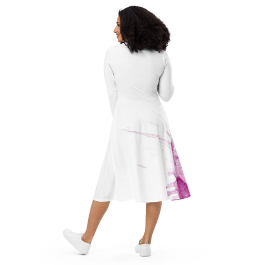 Watercolour Pink Splash - Womens Long Sleeve Midi Dress - iSAW Company