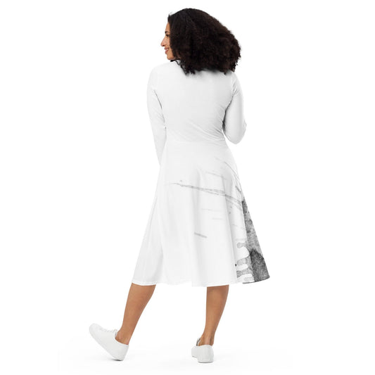 Watercolour Grey Splash - Womens Long Sleeve Midi Dress - iSAW Company