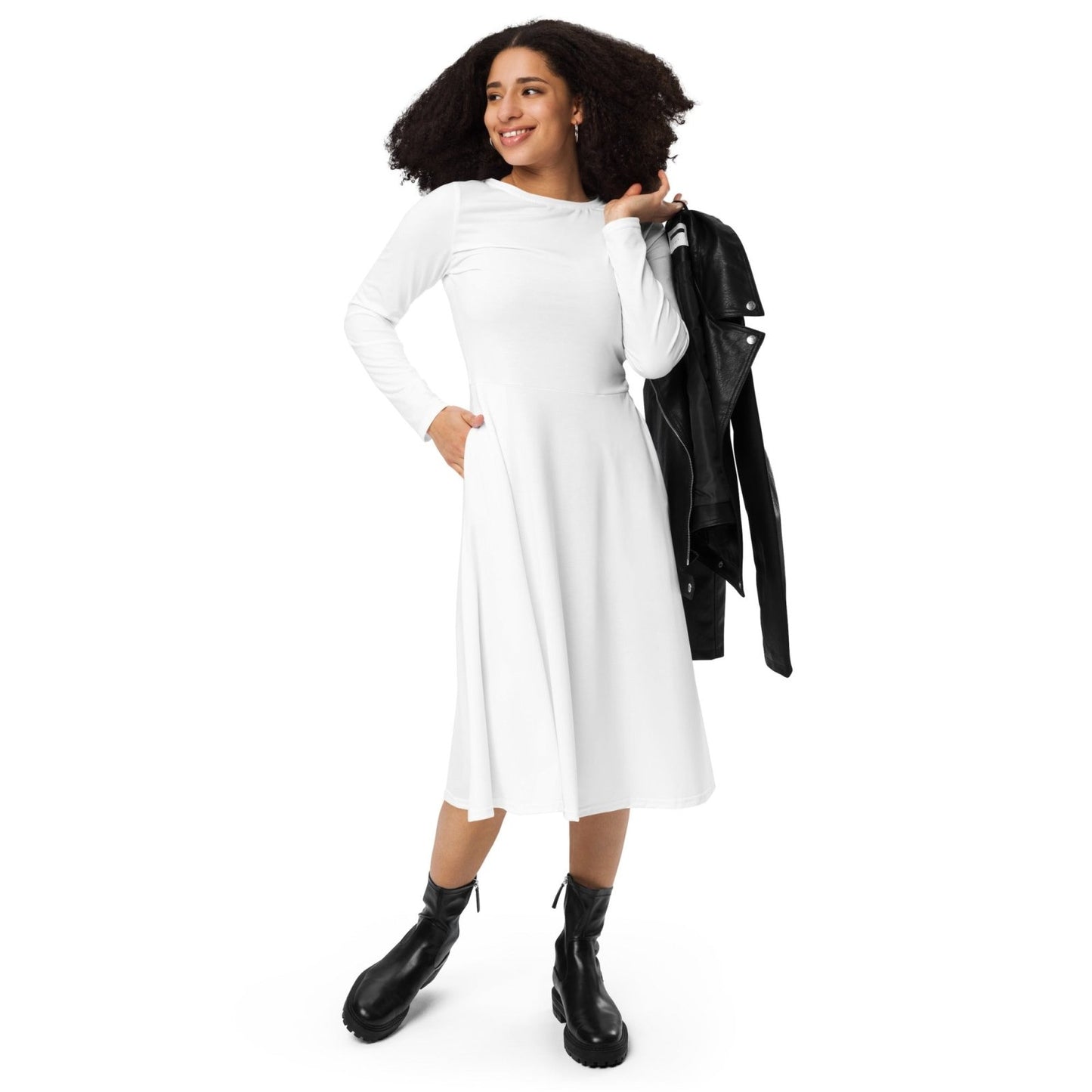 iSAW Womens White Long Sleeve Midi Dress - iSAW Company