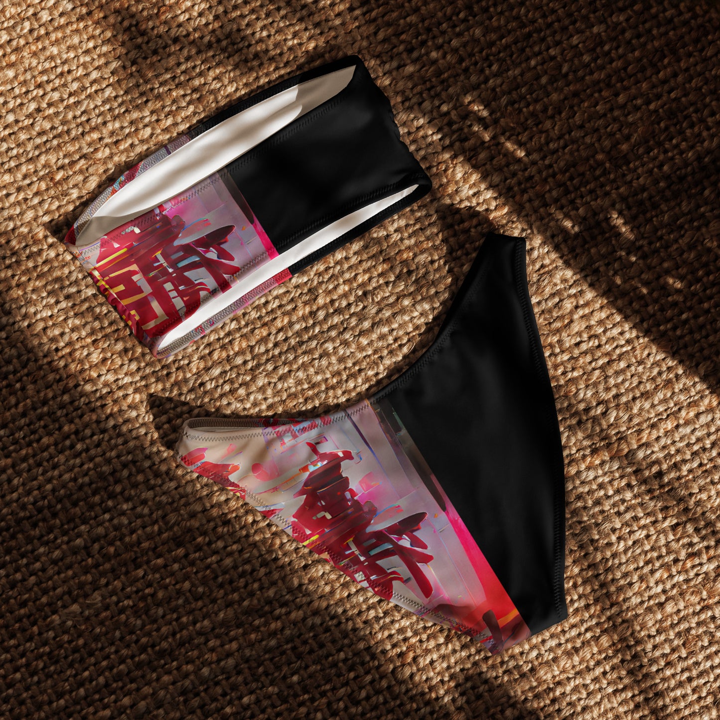 Half Black Half Báijiǔ - Womens Bandeau Bikini - iSAW Company