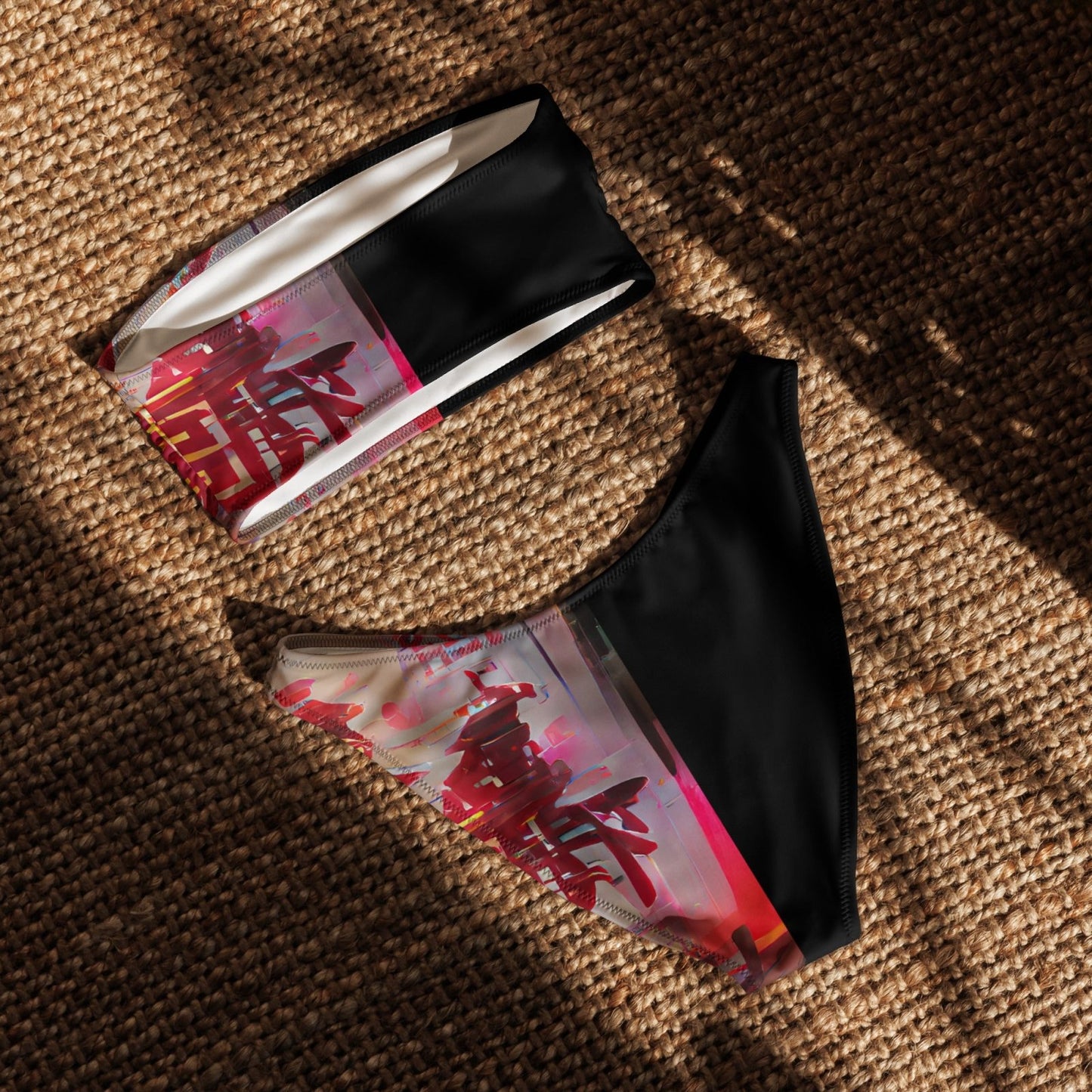 Half Black Half Báijiǔ - Womens Bandeau Bikini - iSAW Company