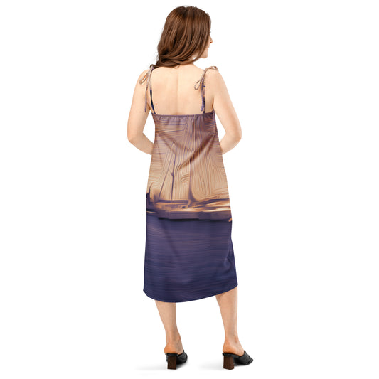 The Sleeping Yachts (at Sunset) - Womens Tie - Strap Chiffon Slip Dress - iSAW Company