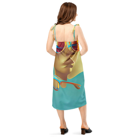 Retro Cool Blue - Womens Tie - Strap Chiffon Slip Dress - iSAW Company