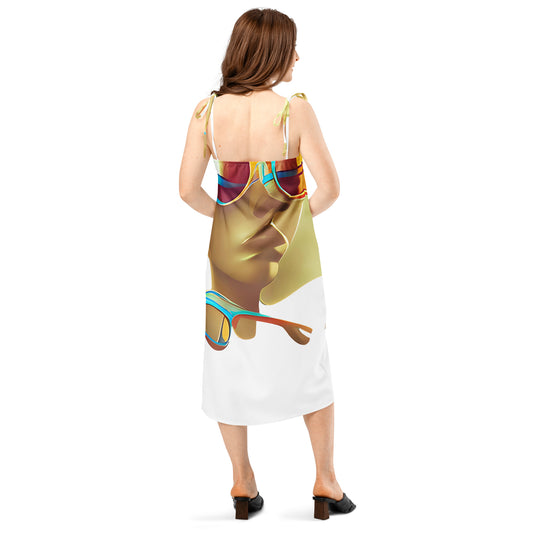 Retro Cool White - Womens Tie - Strap Chiffon Slip Dress - iSAW Company