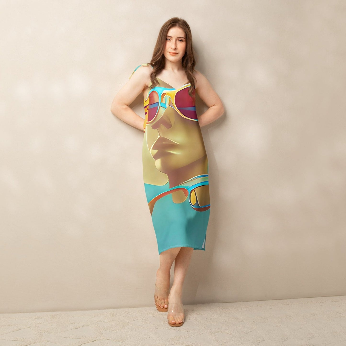 Retro Cool Blue - Womens Chiffon Slip Dress - iSAW Company