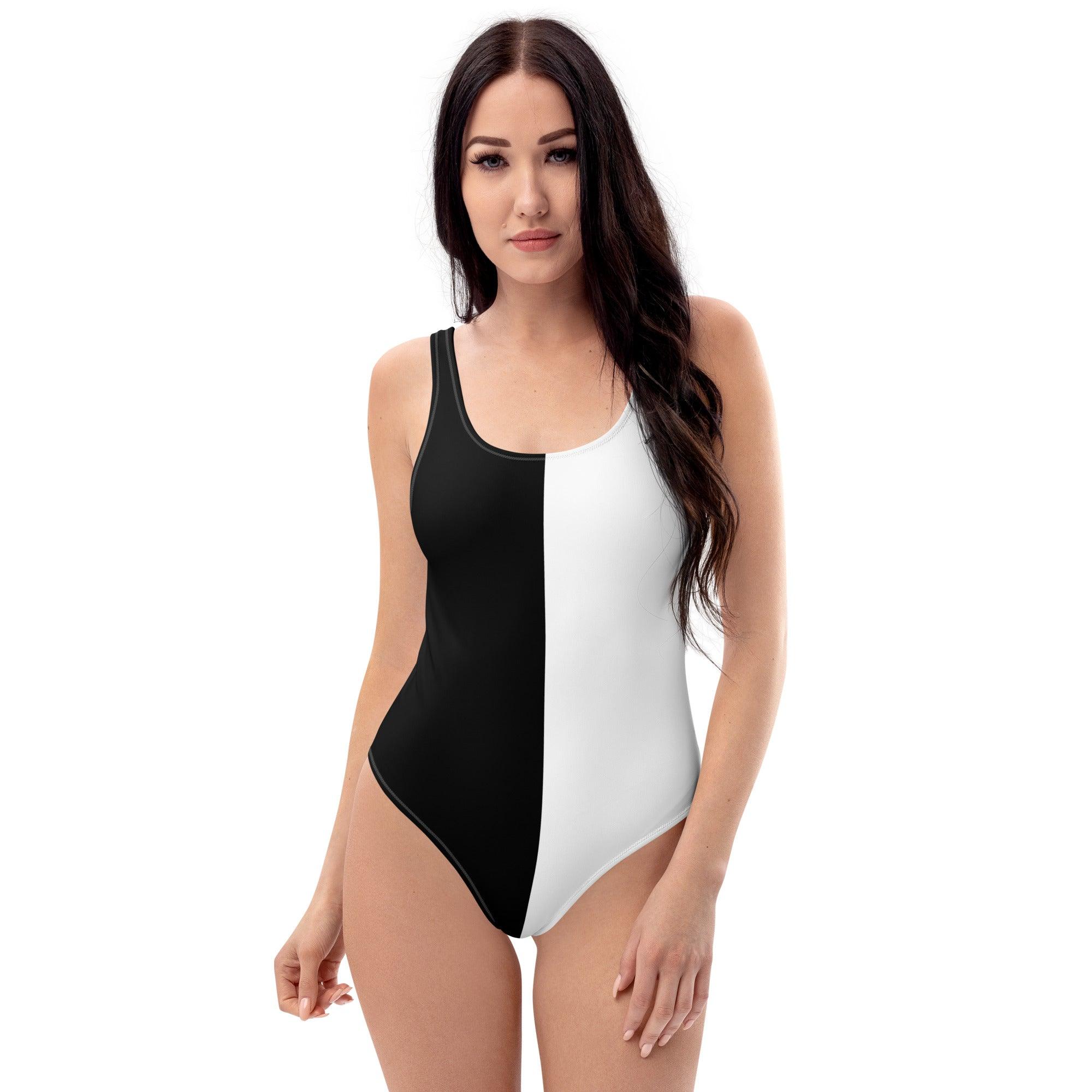 Half Black Half White Womens One Piece Swimsuit iSAW Company