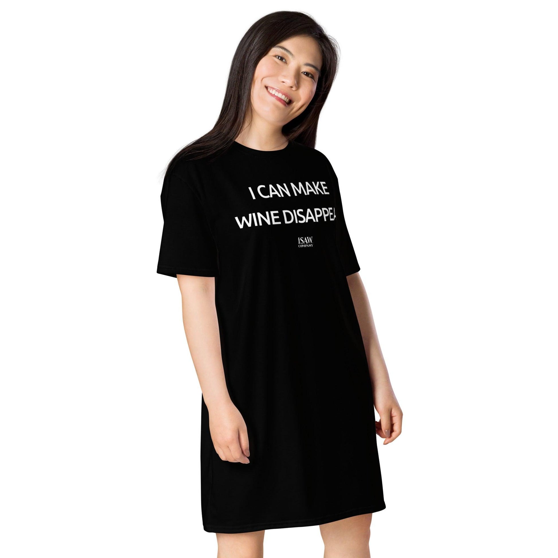 I Can Make Wine Disappear - Womens Black T-Shirt Dress - iSAW Company
