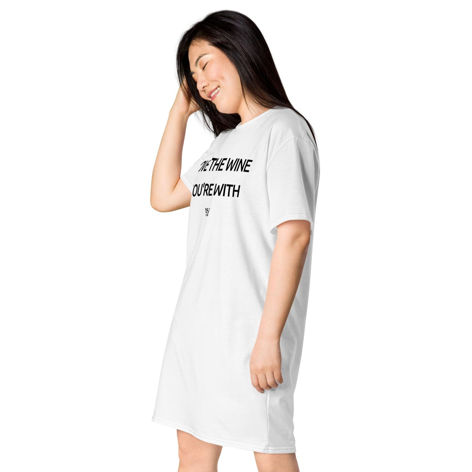 Love The Wine You’re With - Womens White T-Shirt Dress - iSAW Company