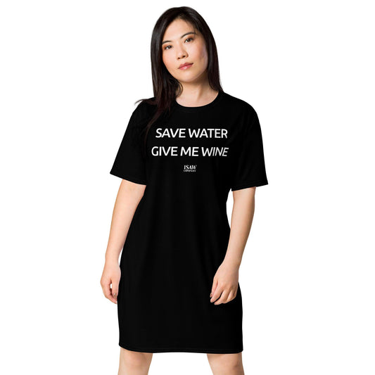 Save Water Give Me Wine - Womens Black T-Shirt Dress - iSAW Company