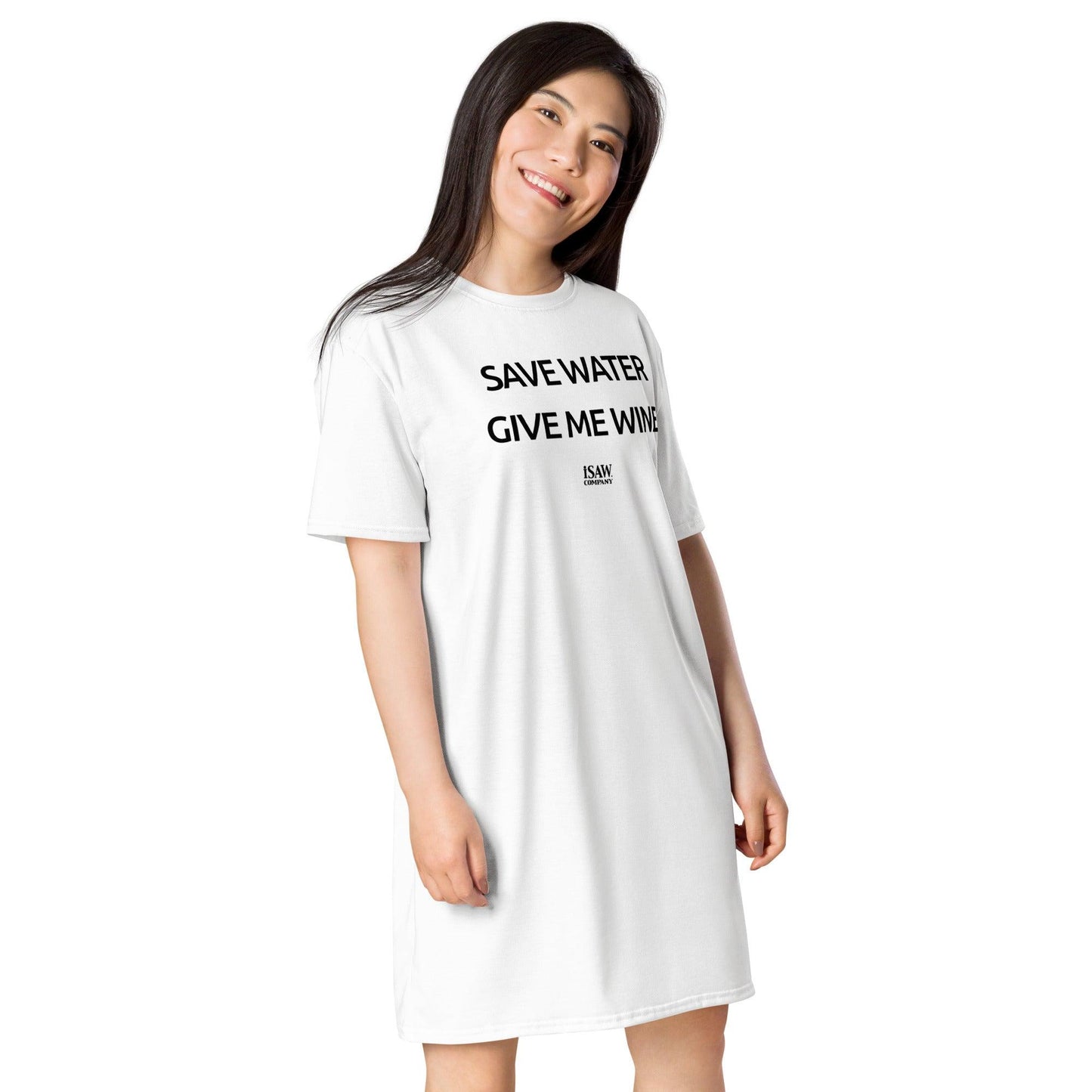 Save Water Give Me Wine - Womens White T-Shirt Dress - iSAW Company
