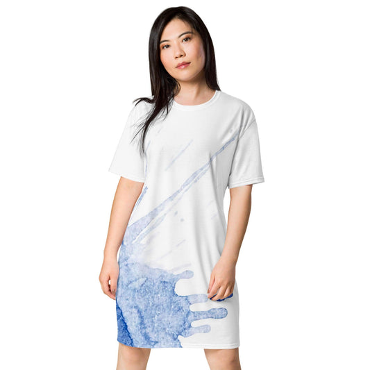 Watercolour Blue Splash - Womens T-Shirt Dress - iSAW Company