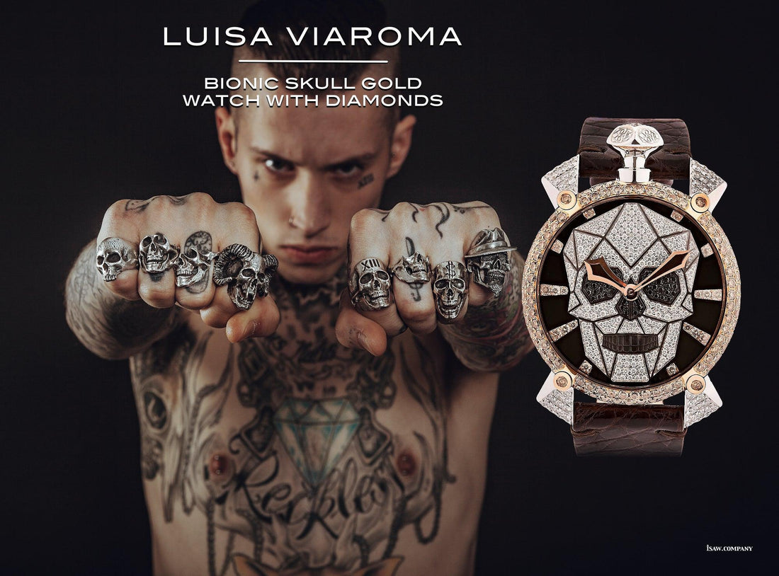 Luisa Viaroma Bionic Skull Gold Watch with Diamonds - iSAW Company
