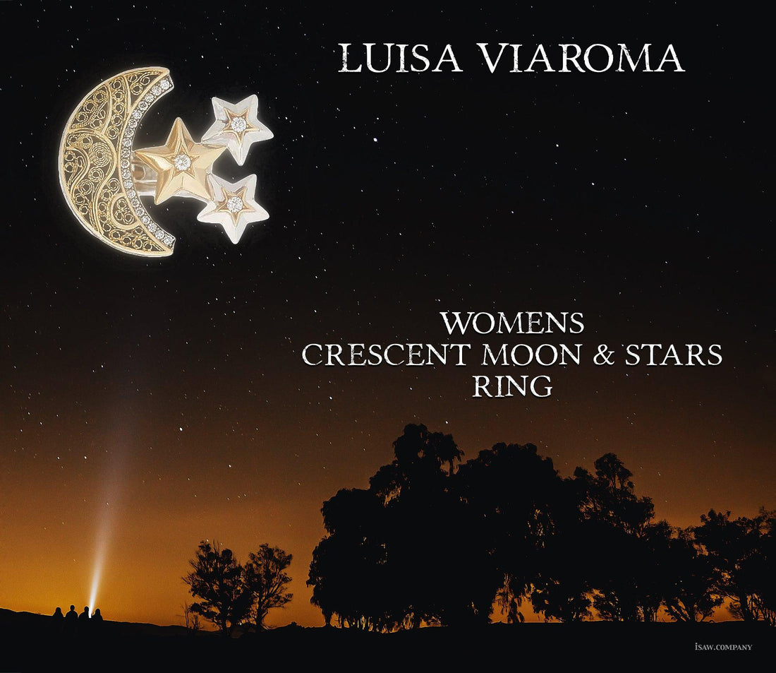 Luisa Viaroma Womens Crescent Moon & Stars Ring - iSAW Company
