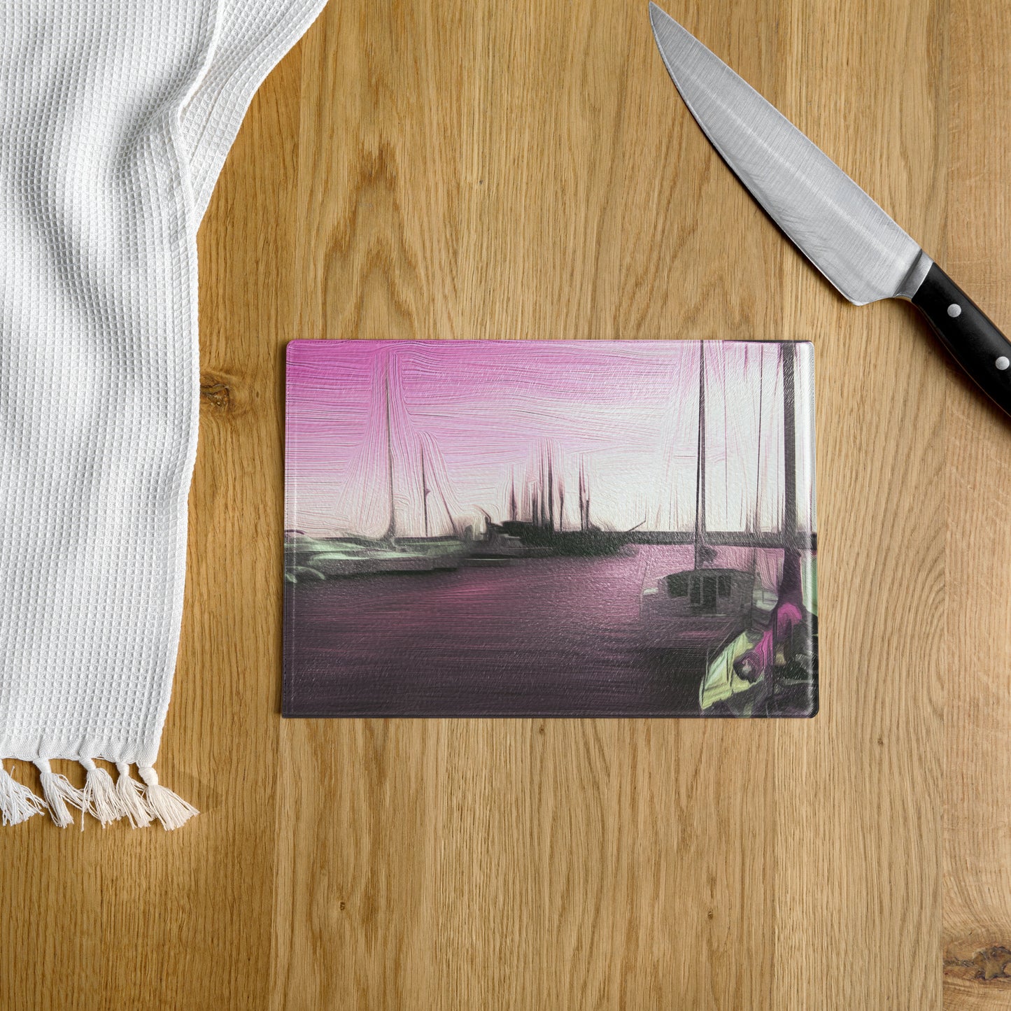The Sleeping Yachts (at Evening) - Glass Cutting Board - iSAW Company