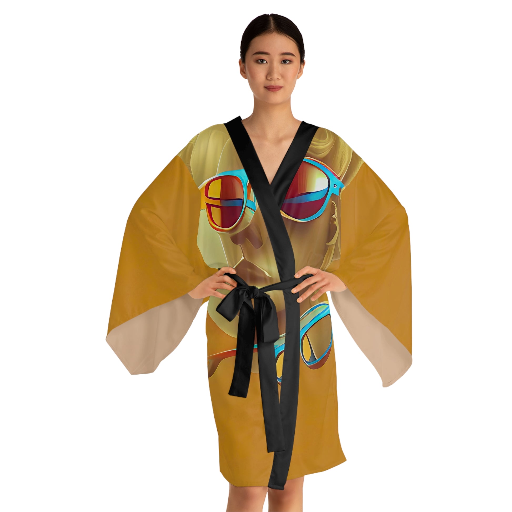 Retro Cool Orange - Womens Long Sleeve Kimono Robe - iSAW Company