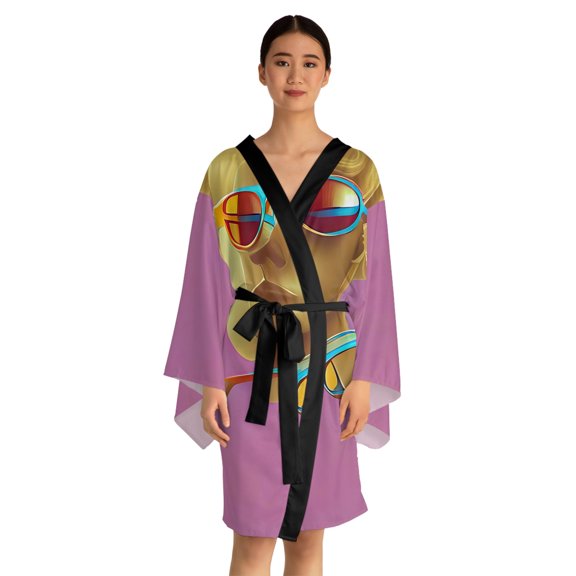 Retro Cool Pink - Womens Long Sleeve Kimono Robe - iSAW Company