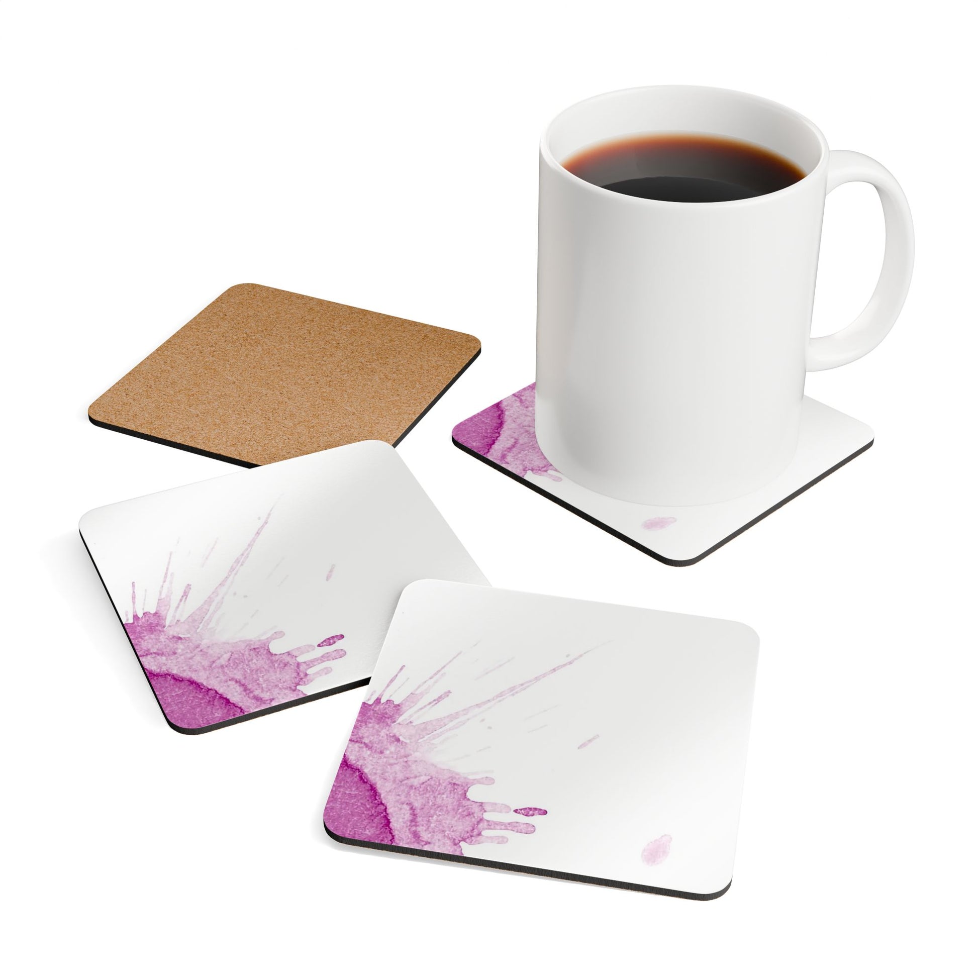 Watercolour Pink Splash - Cork Back Coaster Set - iSAW Company