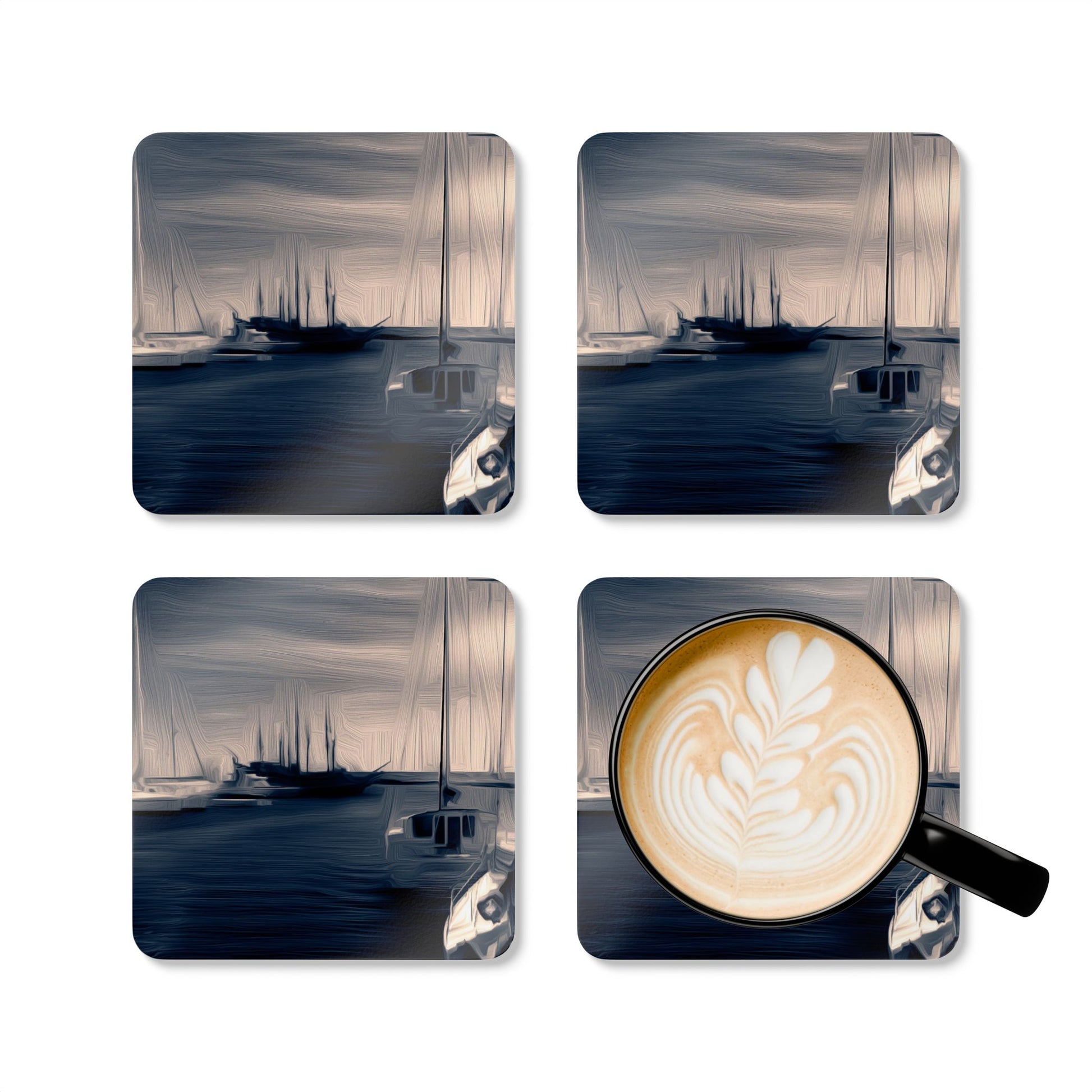 The Sleeping Yachts (at Sunrise) - Cork Back Coaster Set - iSAW Company