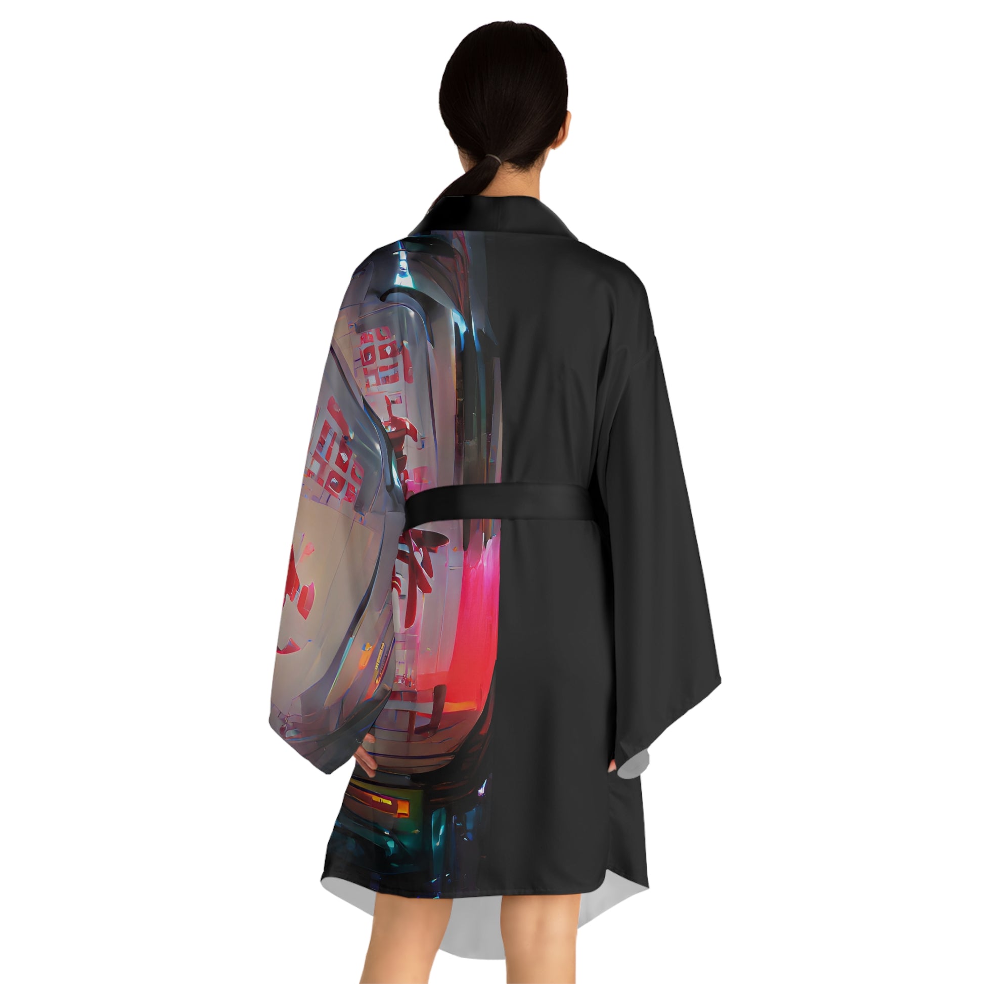 Half Black Half Báijiǔ - Womens Long Sleeve Kimono Robe - iSAW Company
