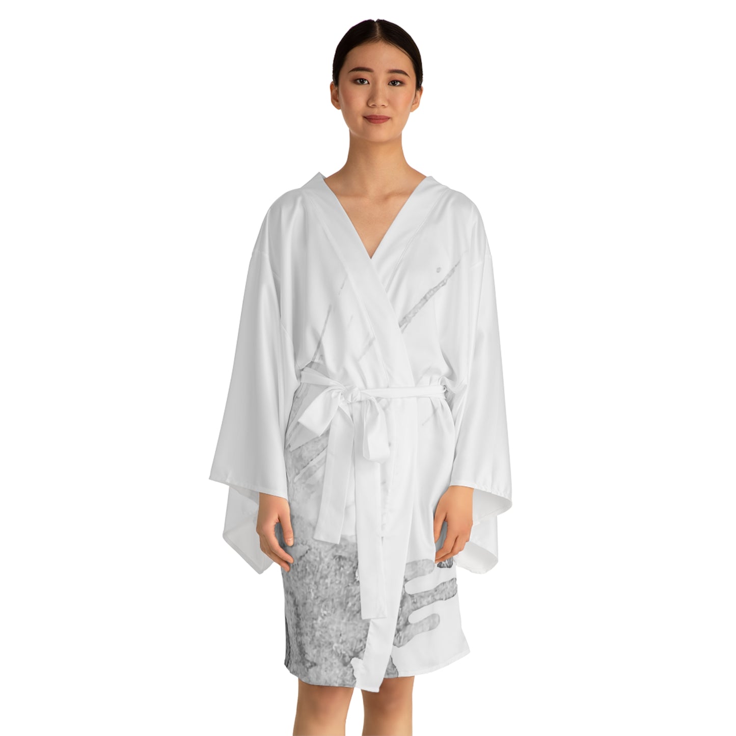 Watercolour Grey Splash - Womens Long Sleeve Kimono Robe - iSAW Company