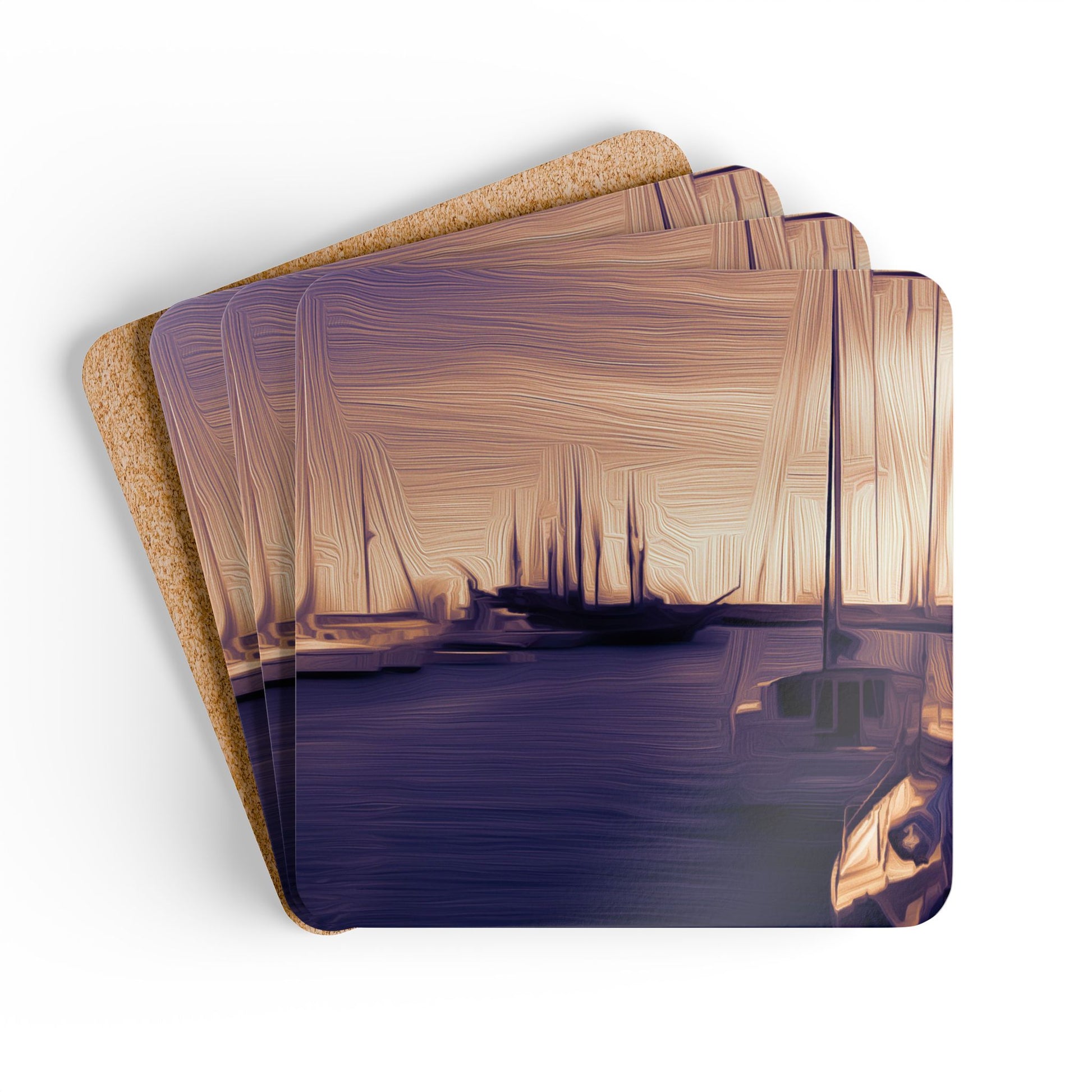 The Sleeping Yachts (at Sunset) - Cork Back Coaster Set - iSAW Company