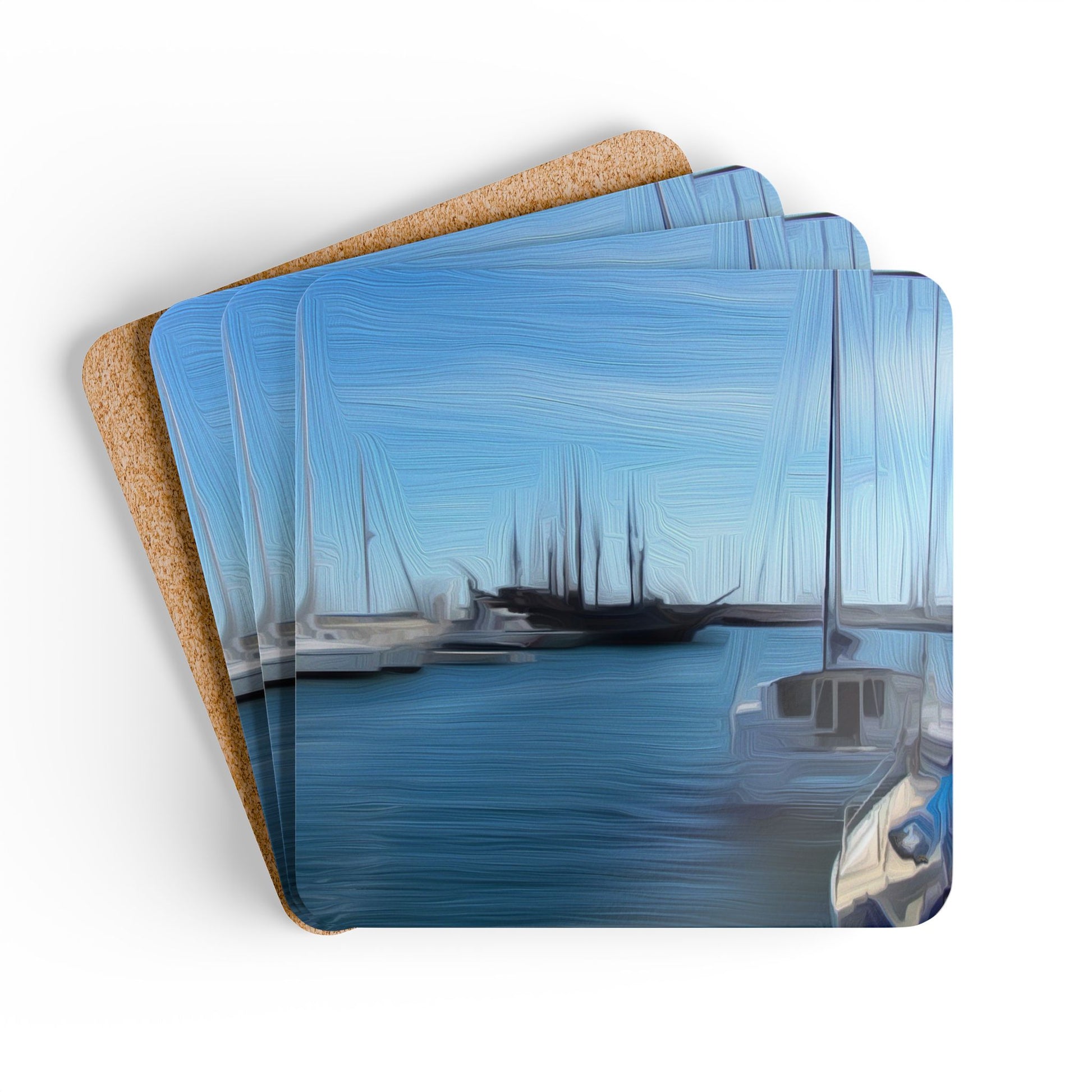 The Sleeping Yachts (at Morning) - Cork Back Coaster Set - iSAW Company