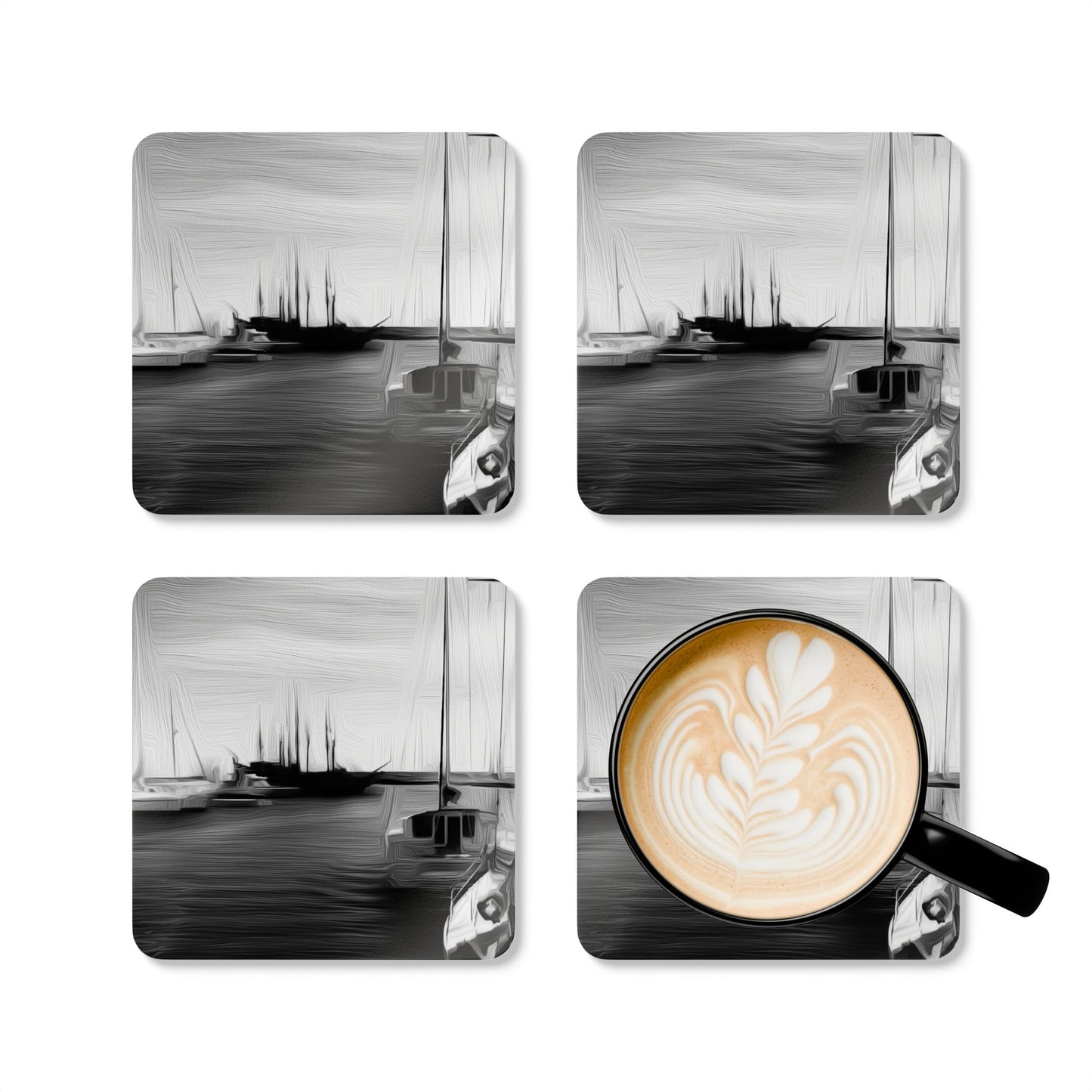 The Sleeping Yachts (at Night) - Cork Back Coaster Set - iSAW Company