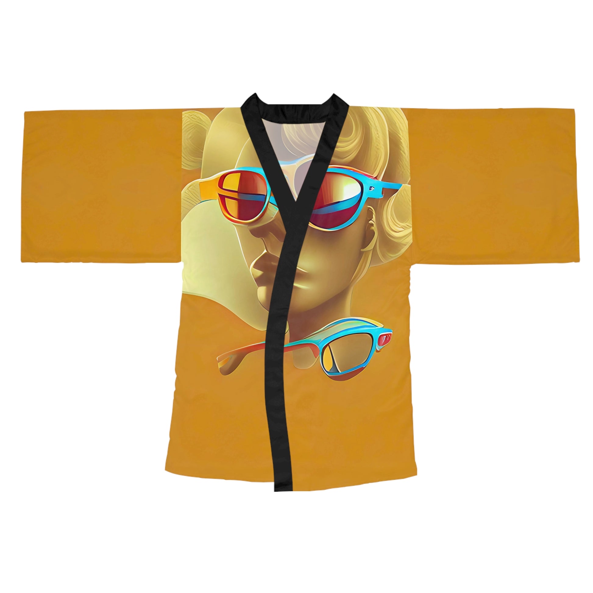 Retro Cool Orange - Womens Long Sleeve Kimono Robe - iSAW Company