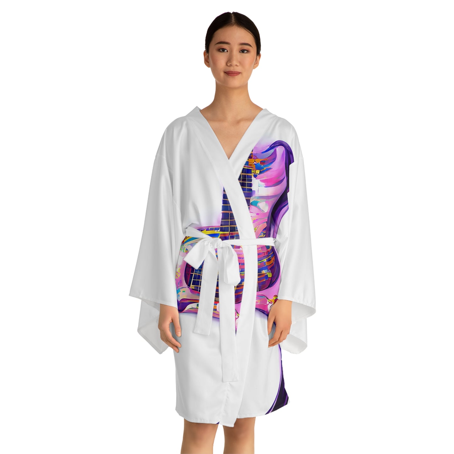 Hippie Guitar - Womens Long Sleeve Kimono Robe - iSAW Company